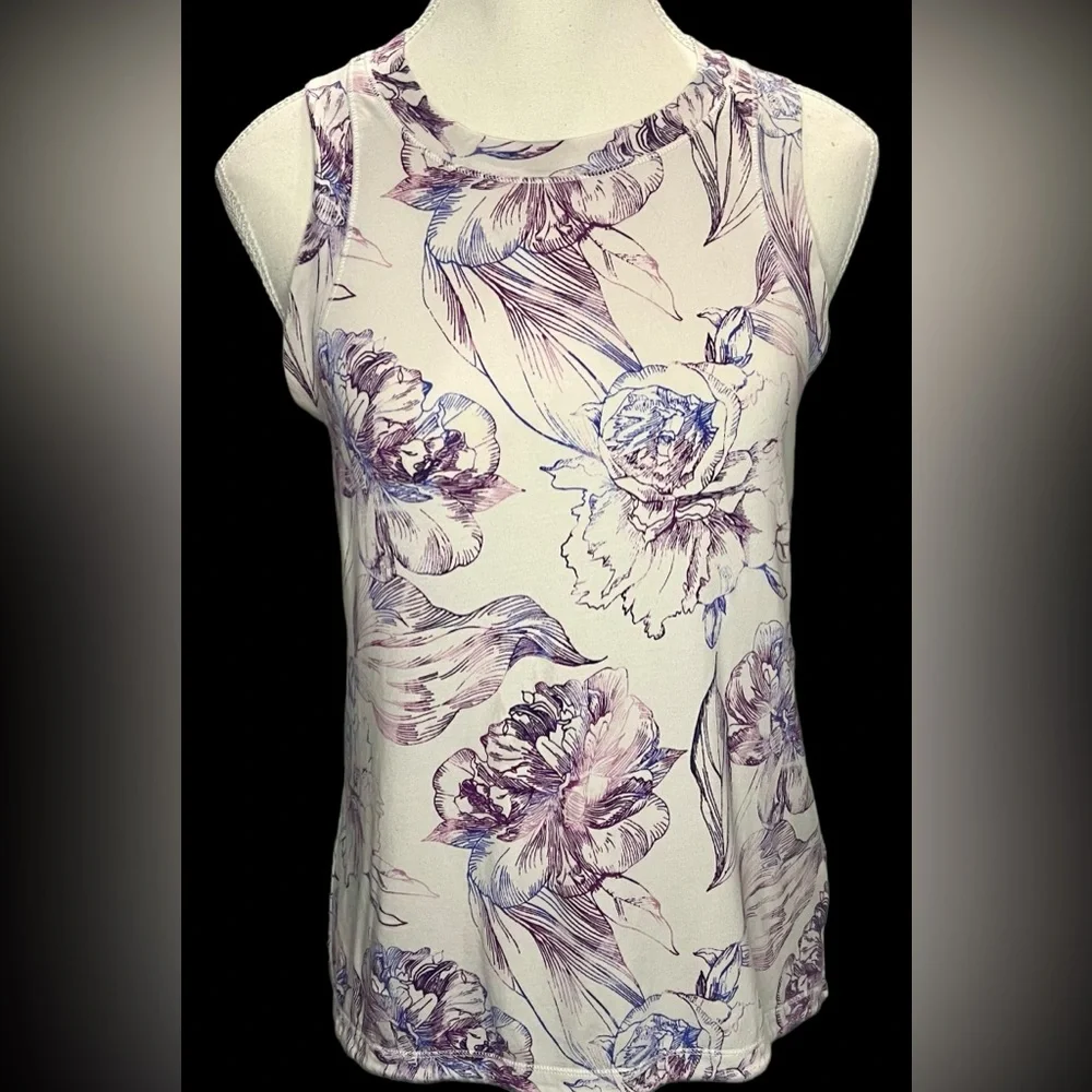 Calia by Carrie Underwood Purple Floral High Neck Sleeveless Tank Top Size Small